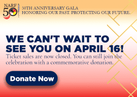 NARF 50th gala tickets are no longer available. Click here to make a commemorative donation.